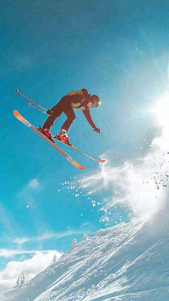 冬季冰雪极限滑雪旅行比赛，体育运动摄影图(816x1456)