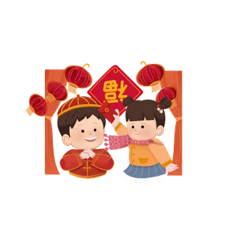 虎年新年场景包饺子舞狮鞭炮年夜饭手绘