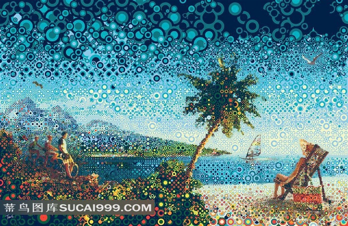 高清圆点艺术设计海边沙滩景点