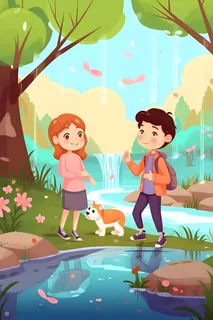 儿童孩子们大自然草原森林游玩卡通背景 儿童孩子们大自然草原森林游玩卡通背景