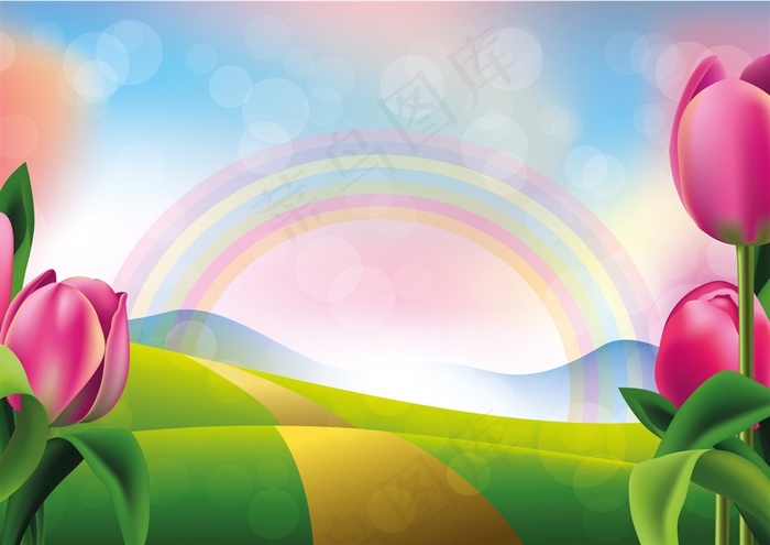 草地上的郁金香