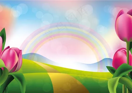 草地上的郁金香