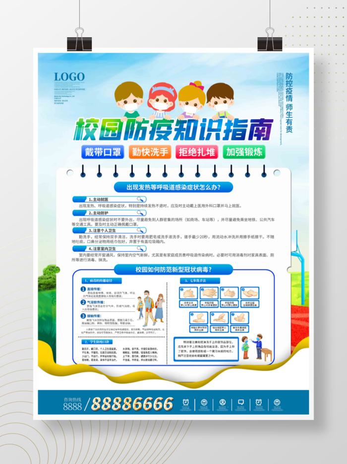 医疗学校防疫科普小知识内容海报psd模版下载