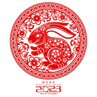 剪纸风2023兔年新年春节插画