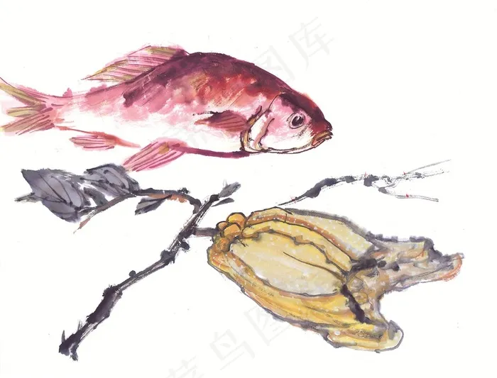 国画瓜果蔬菜鱼虾蟹绘画摄影图片