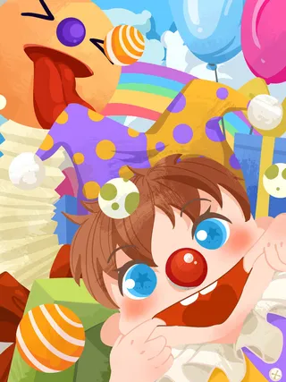 愚人节马戏团小丑搞怪搞笑卡通手绘插图插画海报PSD素材