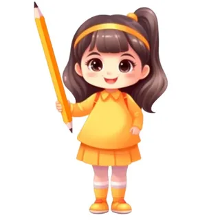 橙色女孩拿着笔免抠