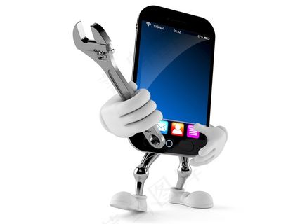 拿着扳手的智能手机高清图片