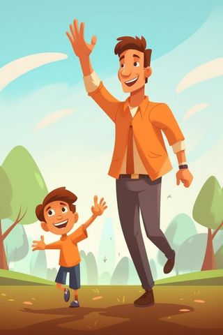 父亲带着孩子游玩