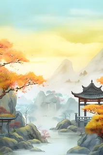 国风庭院简约清新阳光背景