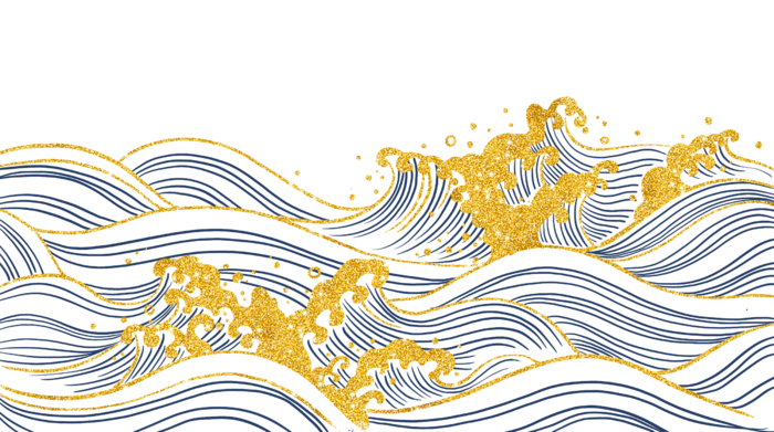 中国风鎏金浪花波浪背景免抠