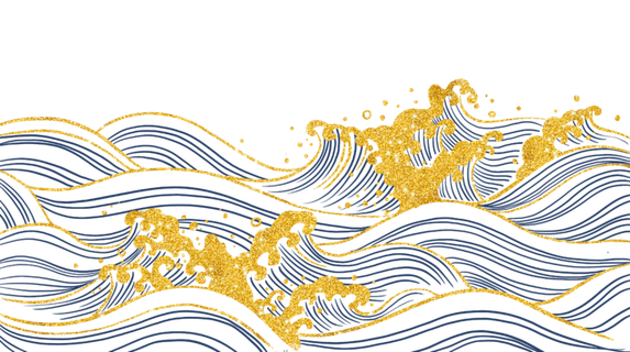 中国风鎏金浪花波浪背景免抠