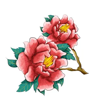 手绘国潮中国风古典牡丹花国花花卉装饰图案PSD设计素材