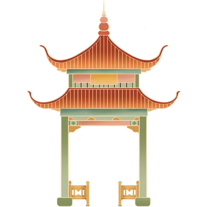 复古中国风国潮古建筑插画手绘高楼古塔PSD素材亭子png免抠图psd模版下载