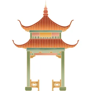 复古中国风国潮古建筑插画手绘高楼古塔PSD素材亭子png免抠图