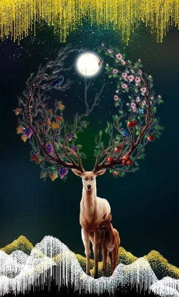 发财麋鹿装饰画psd模版下载