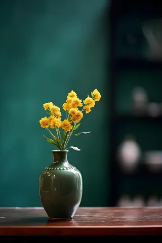 花瓶黄色花朵古典背景