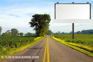广告牌系列 - 空白的公路草坪广告牌