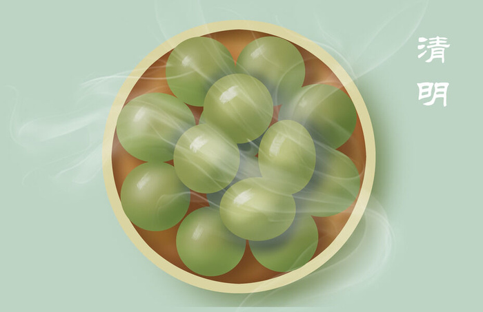 清新风清明节旅游踏青青团春天手绘插画春季海报psd设计素材背景