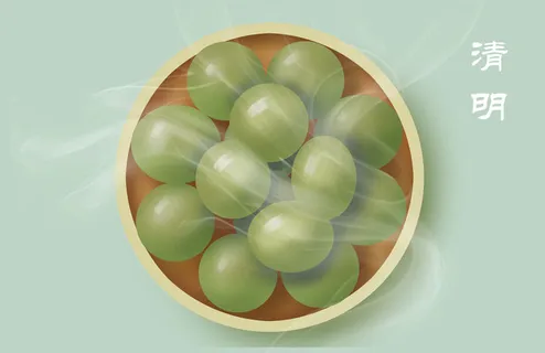 清新风清明节旅游踏青青团春天手绘插画春季海报psd设计素材背景