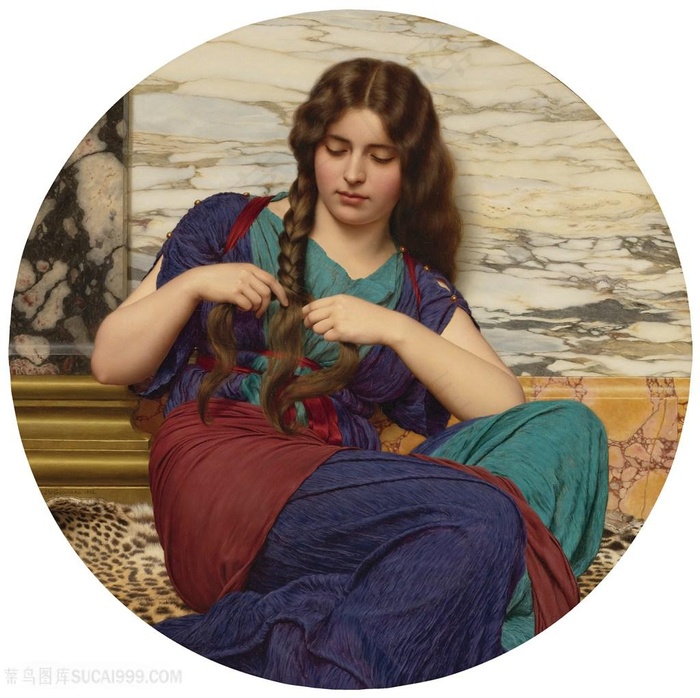 格维得油画编辫子的美女装饰画