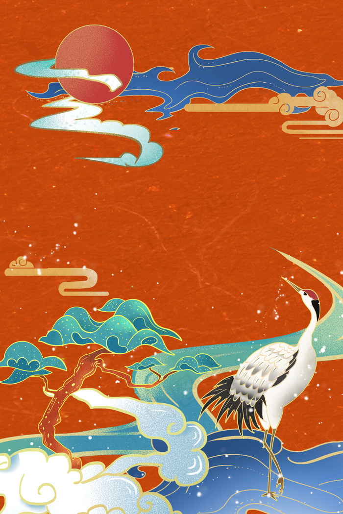 手绘吉祥国潮风背景节日海报