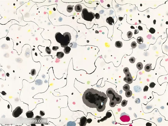 吴冠中手绘水墨斑点线纹装饰画