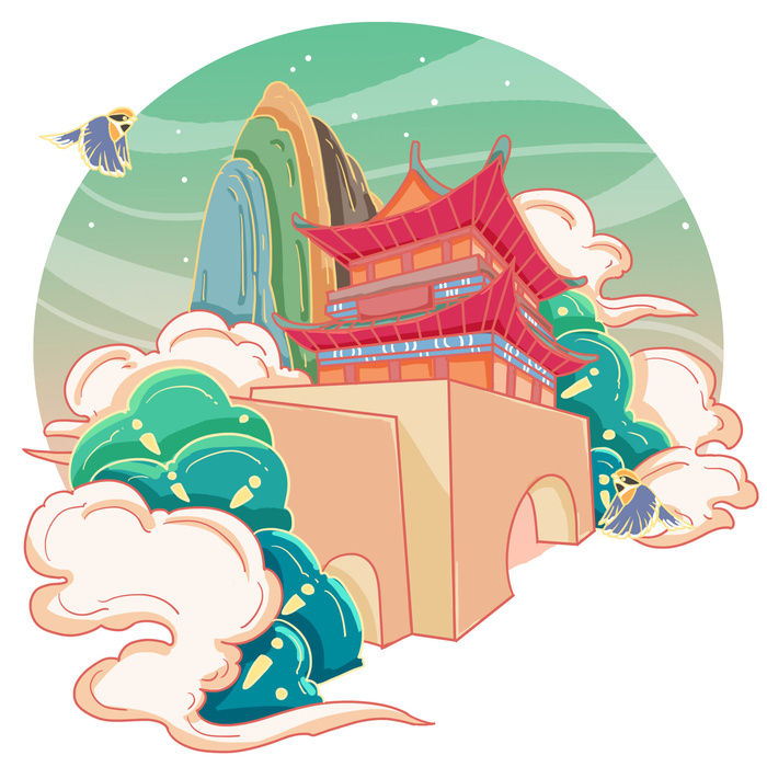 国潮风旅游建筑城市地标景区北京上海插图插画元素素材设计模板psd模版下载