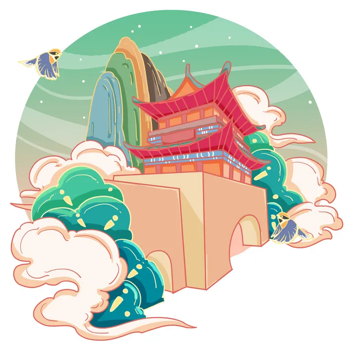 国潮风旅游建筑城市地标景区北京上海插图插画元素素材设计模板psd模版下载