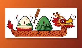 矢量卡通端午节龙舟