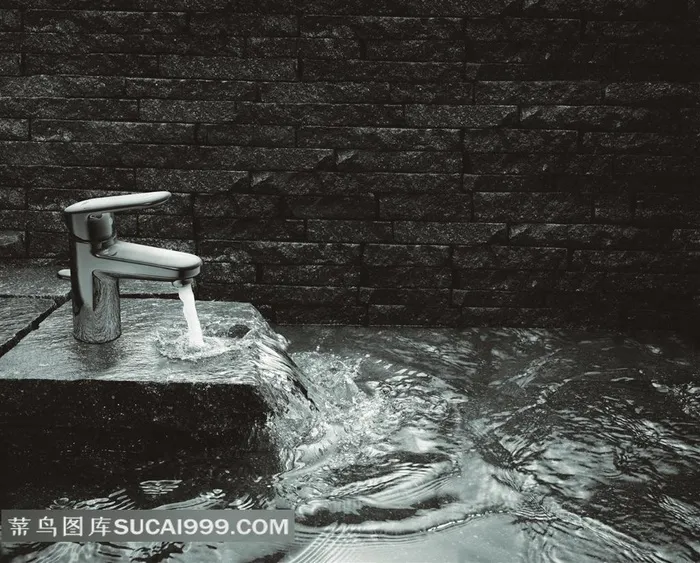 打开的全铜水龙头图片素材