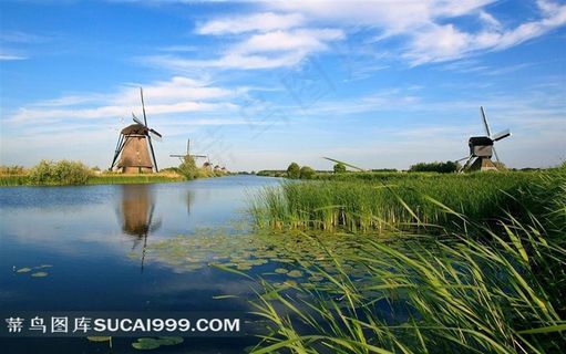 唯美风车湿地素材图片
