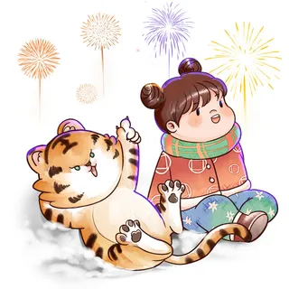 中国风2022虎年元旦新年卡通老虎形象装饰元素插画ps素材