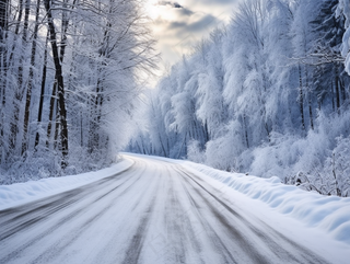 冬天大雪道路积雪两边的树木雾凇摄影图