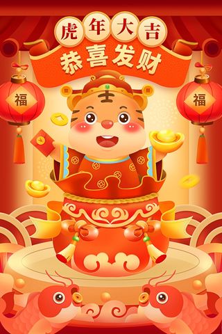 虎年中国风萌虎插画