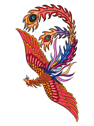 手绘国潮中国风神龙凤凰卡通形象插画装饰元素图案PSD设计素材