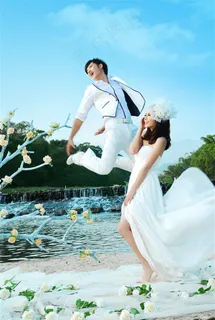 浪漫恋人河畔婚纱外拍写真摄影
