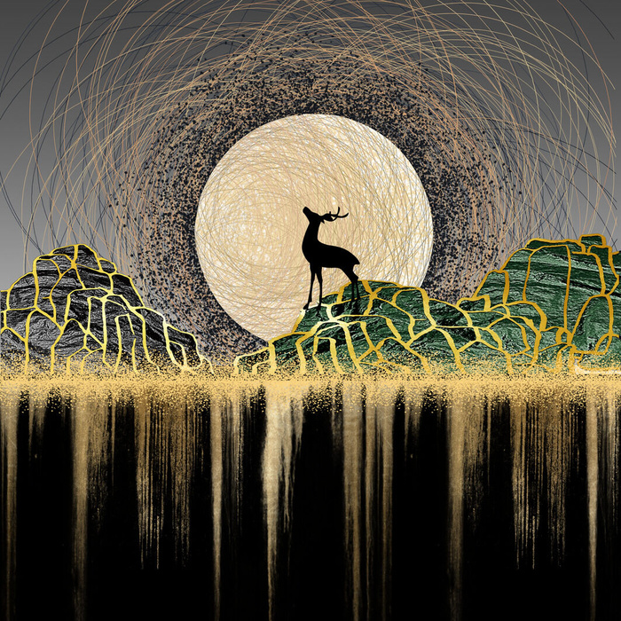 抽象金色山水麋鹿背景