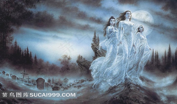 墓地里的美女插画
