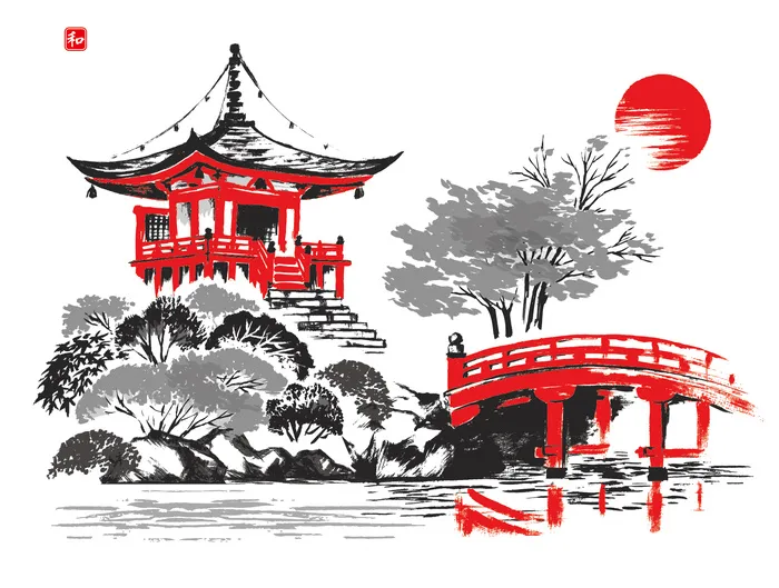 中国山水画水墨图案素材08ai矢量模版下载