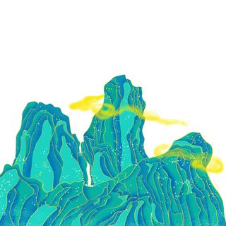 中国风国潮山水插画祥云中式手绘烫金线条元素png装饰背景PSD素材