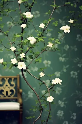 枝叶白色花朵典雅背景