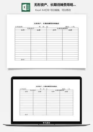 无形资产、长期待摊费用明细表excel模板