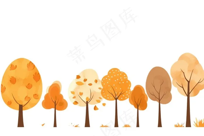 秋天大树黄叶卡通插画免抠(1344x896)