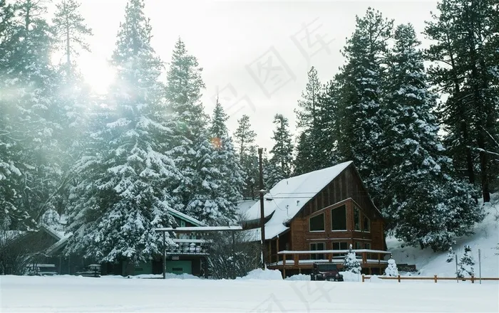 被雪覆盖的小屋高清摄影图片