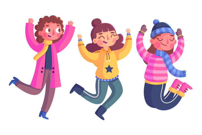 冬天服饰服装冬装穿冬装保暖冬季卡通人物男女装Ai矢量图片素材