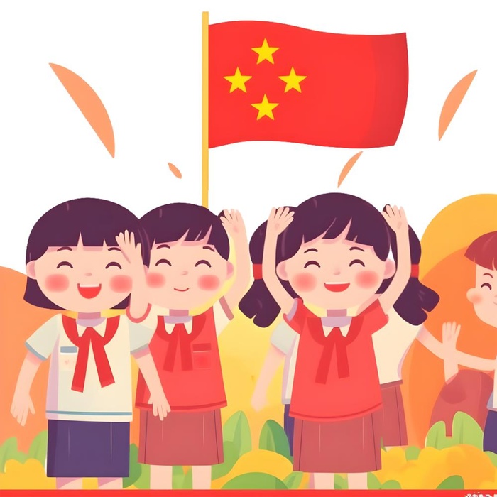 拿着旗帜的学生们免抠(1900x1900)