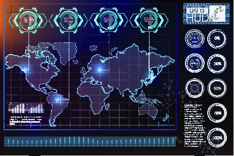 科幻未来科技操作仪表盘HUD元素图游戏UI图标界面边框矢量AI素材eps,ai矢量模版下载