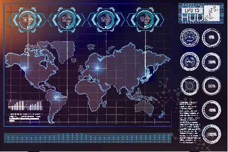 科幻未来科技操作仪表盘HUD元素图游戏UI图标界面边框矢量AI素材