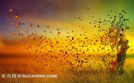 枫叶仙女摄影背景图片